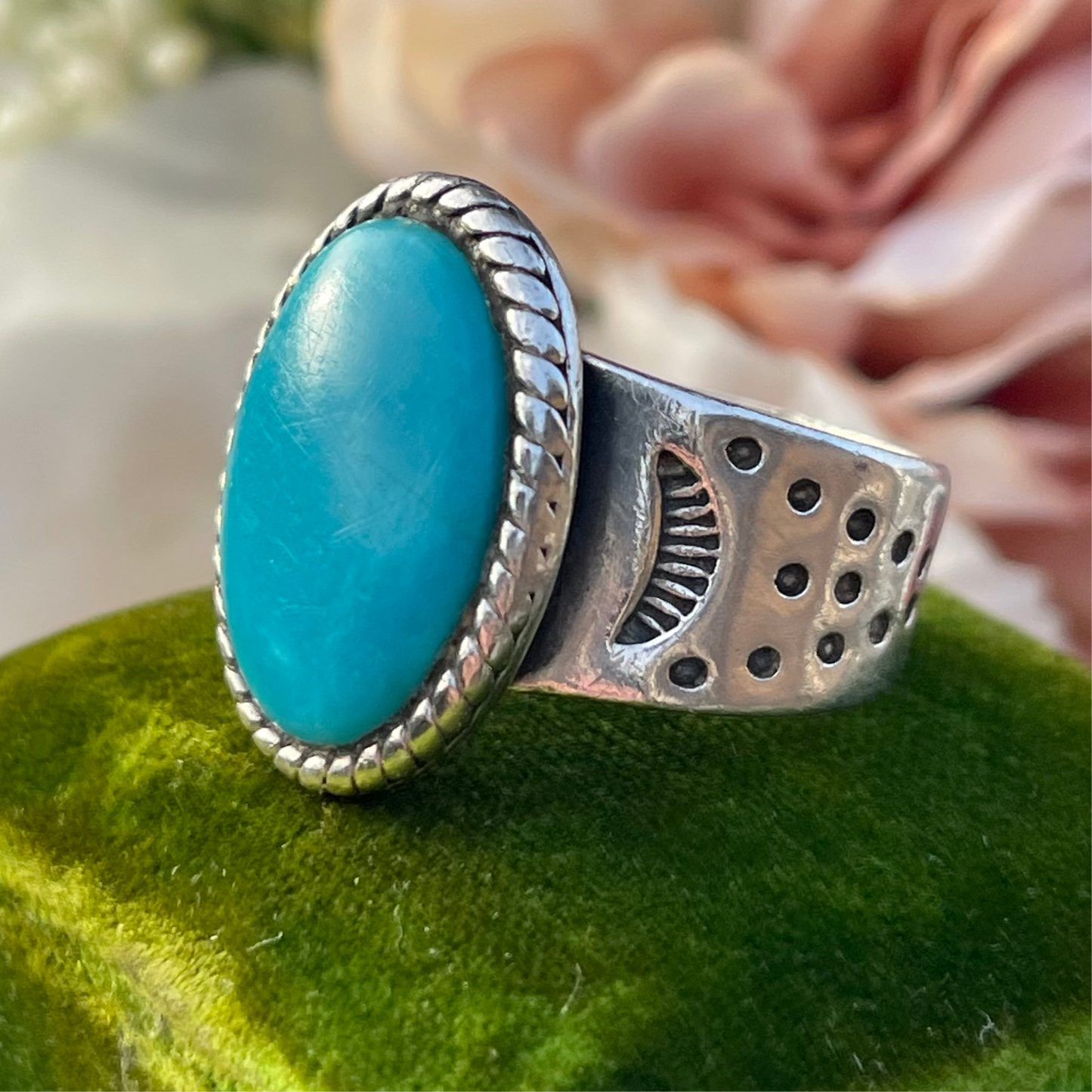 Vintage Sterling Silver Sleeping Beauty Turquoise Carolyn Pollack Ring S 14g