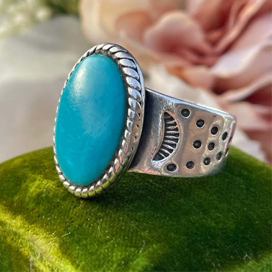 Vintage Sterling Silver Sleeping Beauty Turquoise Carolyn Pollack Ring S 14g
