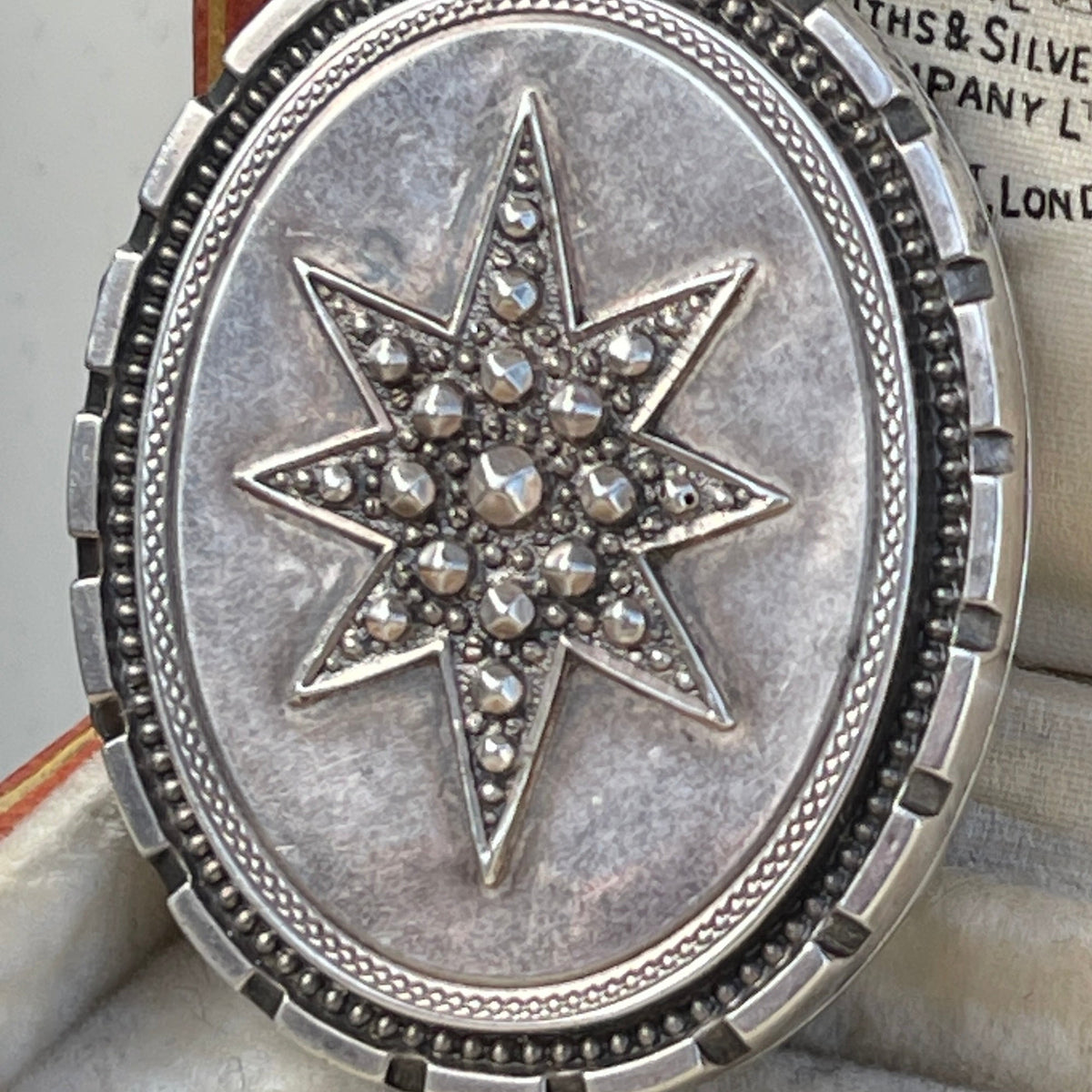 Antique Victorian Sterling Silver Star & Swallow Locket Pendant 1882