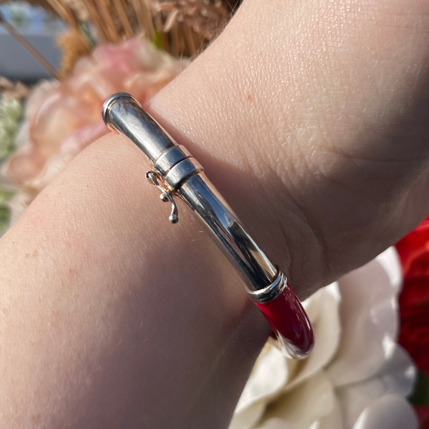 Vintage Sterling Silver Milor Italy Red Enamel Bangle Rare 16g