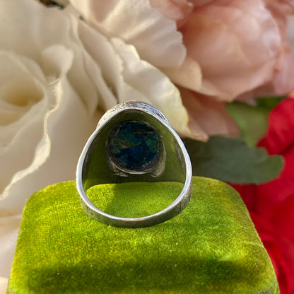 Vintage Sterling Silver Azurite Malachite Signet Ring 1994 6.9g P