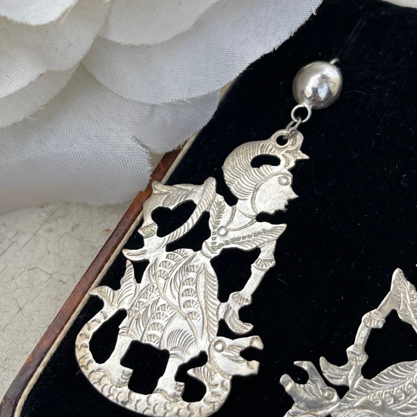 Vintage Sterling Silver Siam Dancer Dropper Earrings