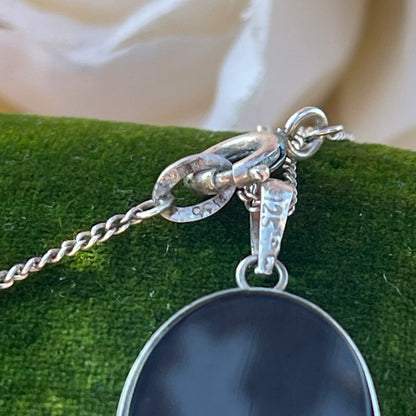 Vintage Sterling Silver Opal Mosaic Inlay Owl Pendant Necklace