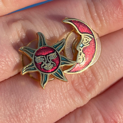 Vintage Red Cloisonné Celestial Stud Earrings
