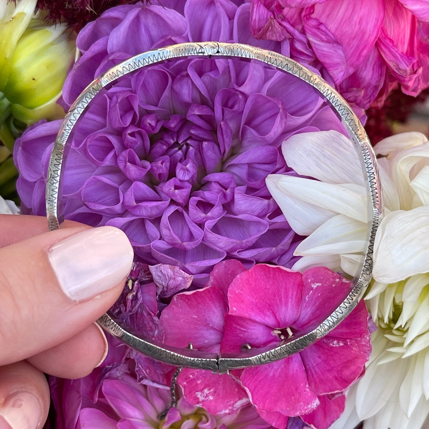 Vintage Sterling Silver Slim Etched Bamboo Bangle Bracelet