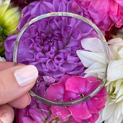 Vintage Sterling Silver Slim Etched Bamboo Bangle Bracelet