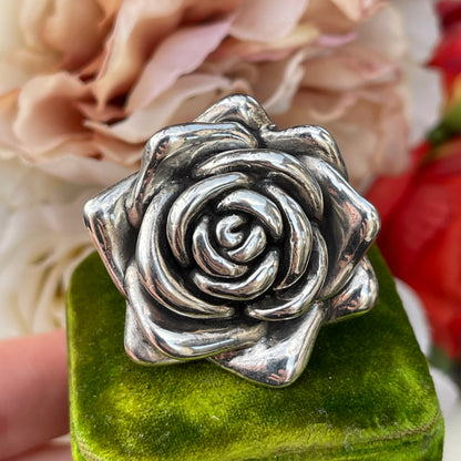 Unreleased: Sterling Silver XL Rose Flower Ring P-Q