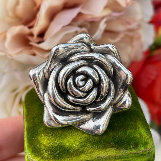 Unreleased: Sterling Silver XL Rose Flower Ring P-Q