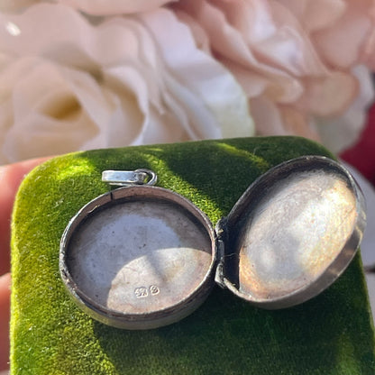 Antique Victorian 1892 Sterling Silver Equestrian Yellow & Rose Gold Floral Circular Locket