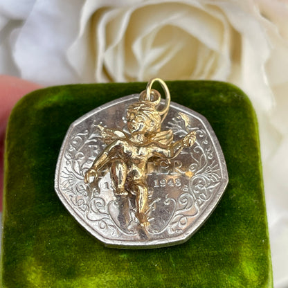 Vintage 9ct Gold Cupid Angel Cherub Pendant Charm Solid Yellow 3.2g