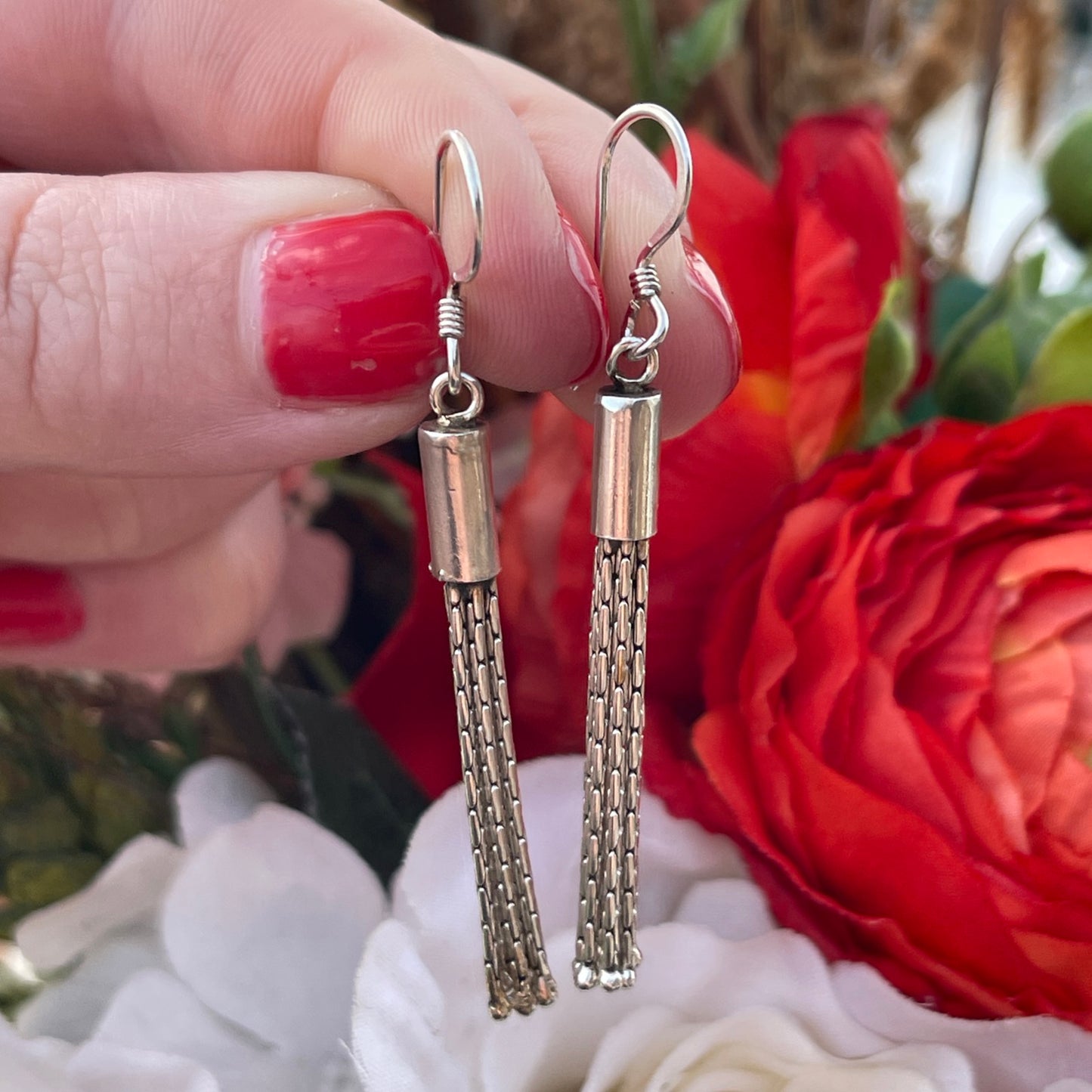 Vintage Sterling Silver Fob Tassel Earrings