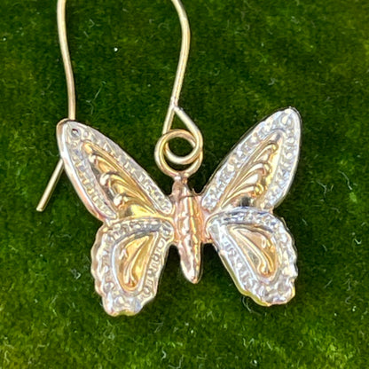 9ct Gold Floating Butterfly Hook Earrings Rose Yellow White Dainty 0.5g