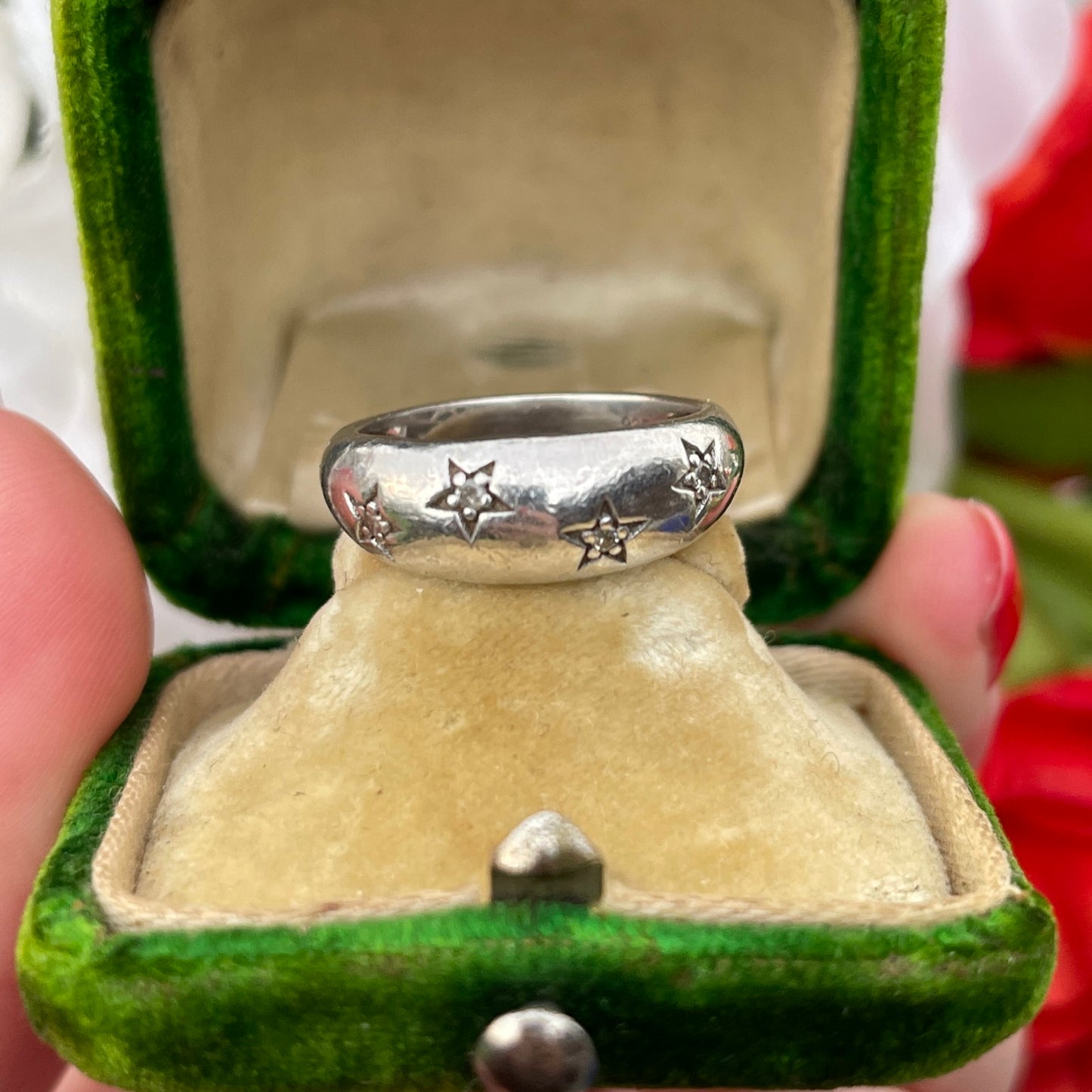 Sterling Silver Diamond Star Bombe Ring Vintage Celestial Style M