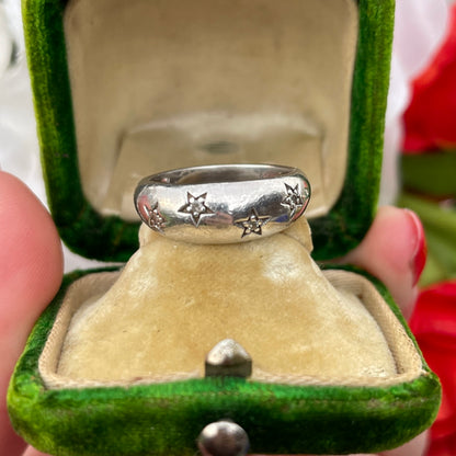 Sterling Silver Diamond Star Bombe Ring Vintage Celestial Style M