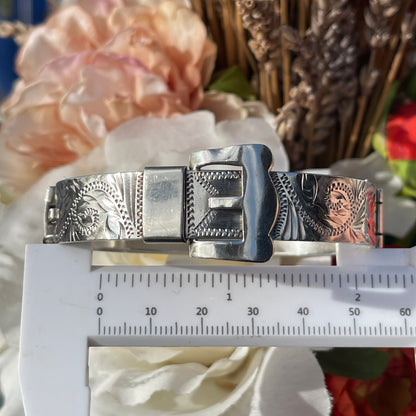 Vintage Sterling Silver Buckle Bangle Victorian Revival Irish 1979 Heavy 33g