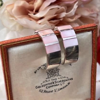 Sterling Silver Pink Mother Of Pearl Bold Half Hoop Earrings