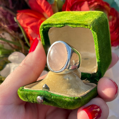 Sterling Silver Rose Quartz Cabochon Ring Statement Chunky Heavy M