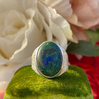 Vintage Sterling Silver Azurite Malachite Signet Ring 1994 6.9g P