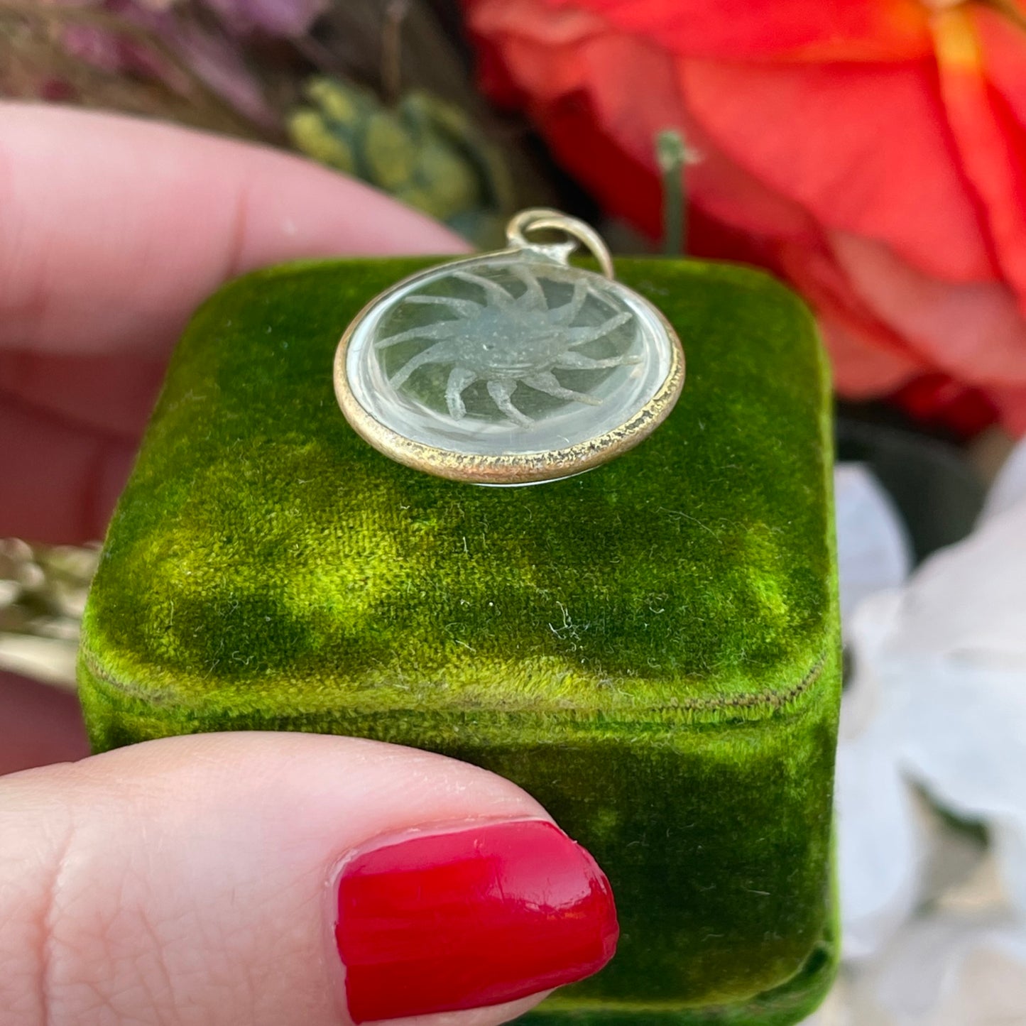 Vintage Silver Indian Reverse Carved Sun Face Pendant Necklace