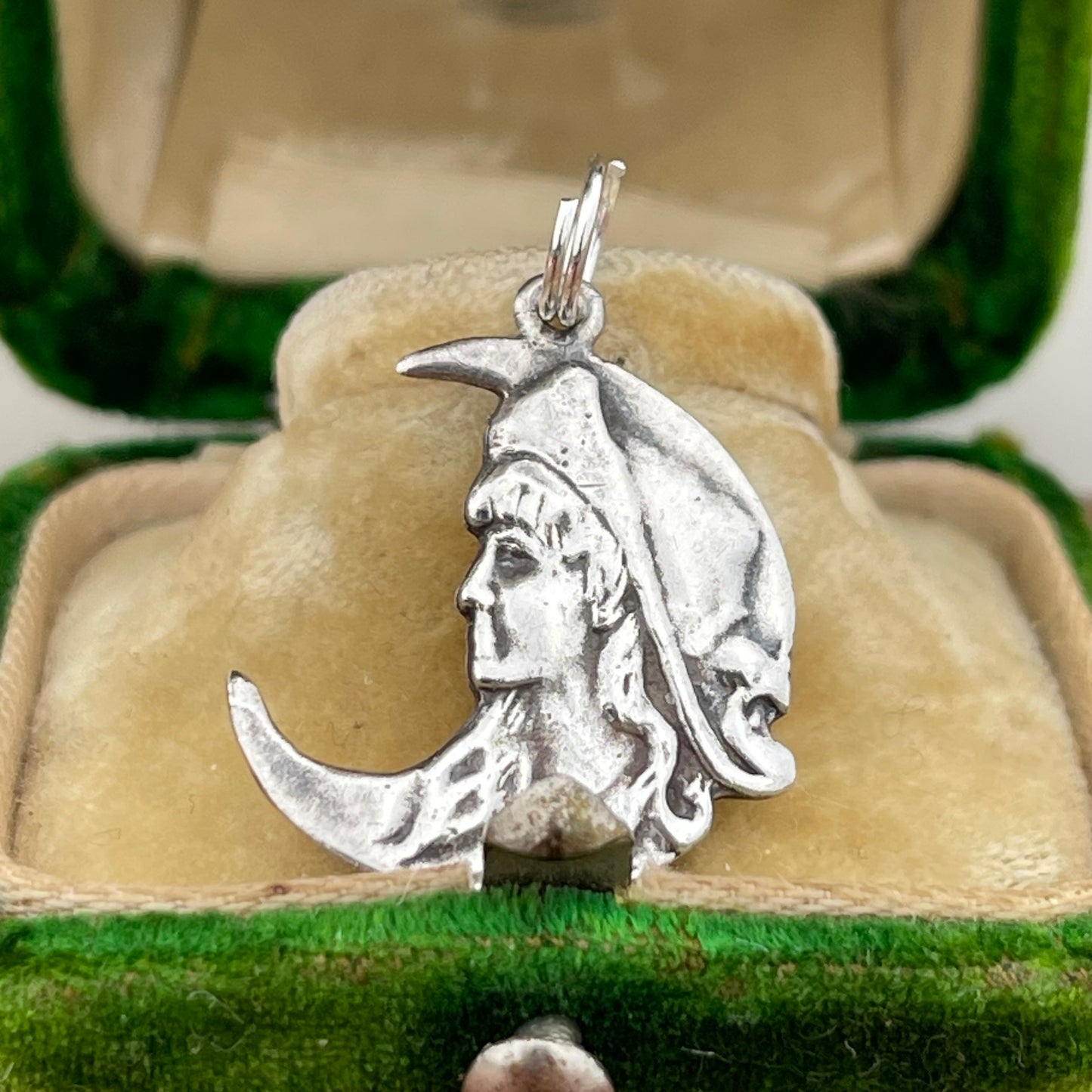 Vintage Sterling Silver Maiden In The Moon Charm