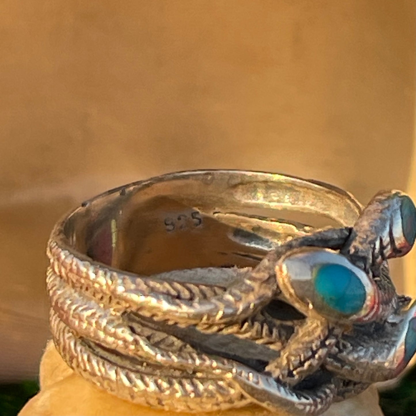 Vintage Antique Sterling Silver Turquoise triple snake ring N