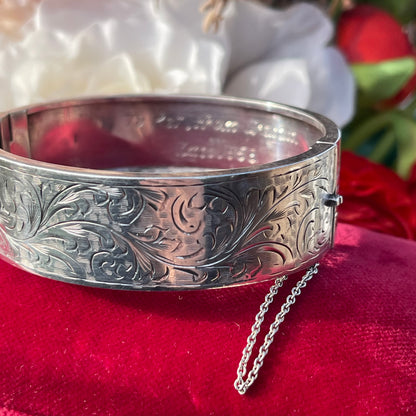 Vintage Sterling Silver Filigree Bracelet Bangle Cuff Thick Hallmarked 1953 27g