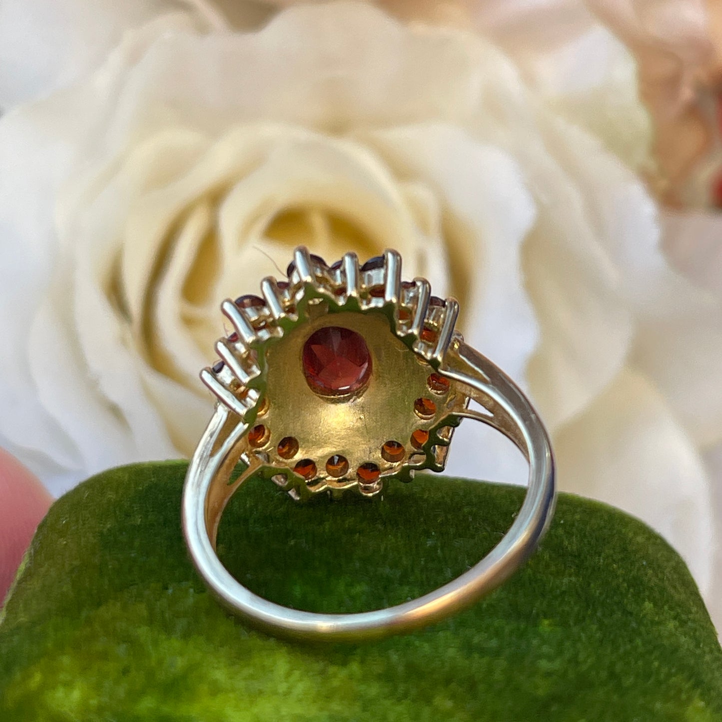 Vintage 9ct Gold Garnet And Pearl Ring Large Cocktail Victorian Revival P-Q 4.5g