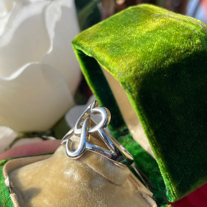 Vintage Sterling Silver Interlocking Hearts Chunky Ring O