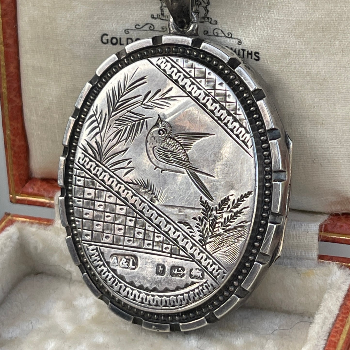 Antique Victorian Sterling Silver Star & Swallow Locket Pendant 1882