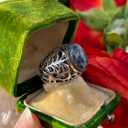 Vintage Sterling Silver Chunky Openwork Blue Ring P/Q