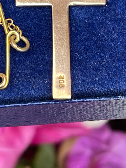 Antique Victorian 9ct Gold Engraved Cross Pendant