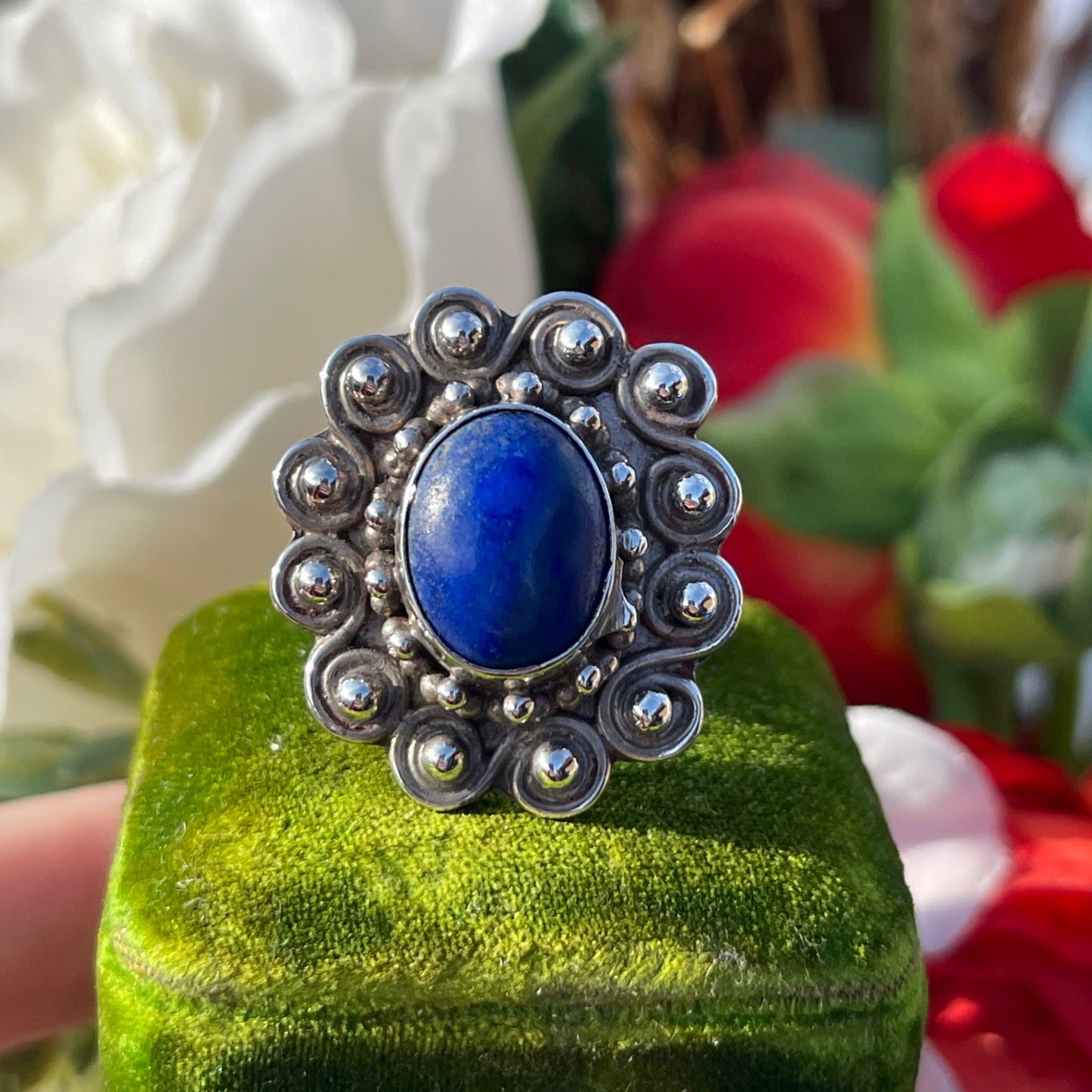 Vintage Sterling Silver Lapis Lazuli Swirl Statement Ring P