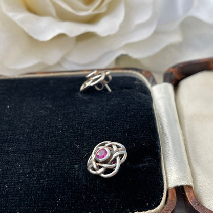 Vintage Sterling Silver Celtic Knot Ruby Stud earrings 1.8g