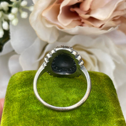 Unreleased: Art Deco Sterling Silver Marcasite Oval Flower Ring O