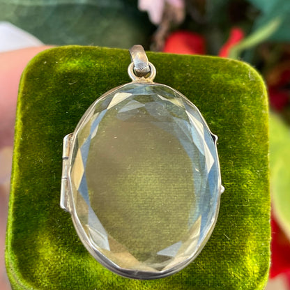 Antique Victorian Silver Rock Crystal Locket Pendant Rare