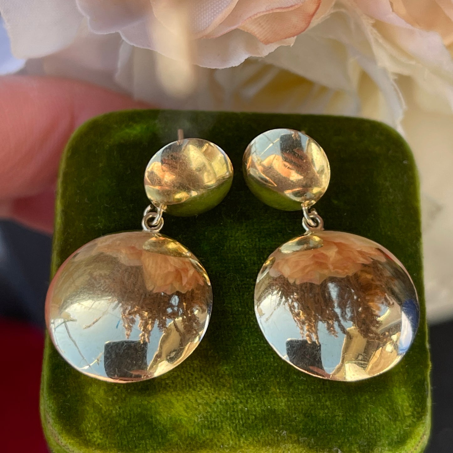 9ct Gold Disc Circular Earrings Post Fit Mirror Finish Modernist 60s Revival 3g