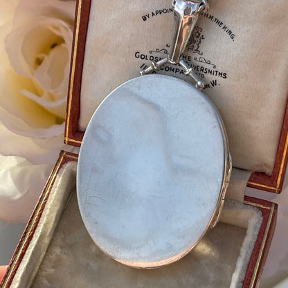 Sterling Silver XL Swallow Floral Engraved Victorian Revival Locket