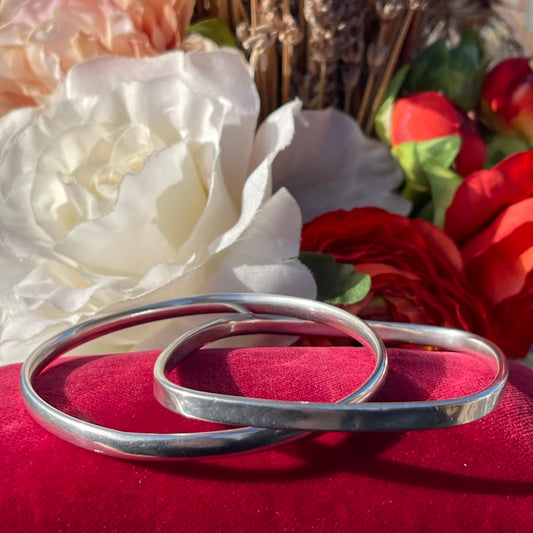 Sterling Silver Linked Bangles Circle Square Heavy 17g