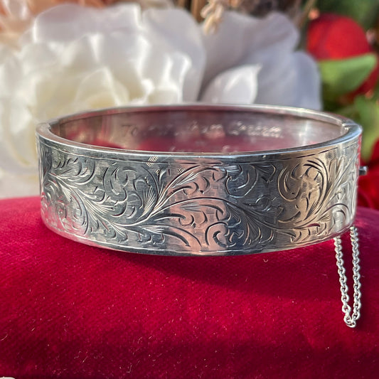 Vintage Sterling Silver Filigree Bracelet Bangle Cuff Thick Hallmarked 1953 27g