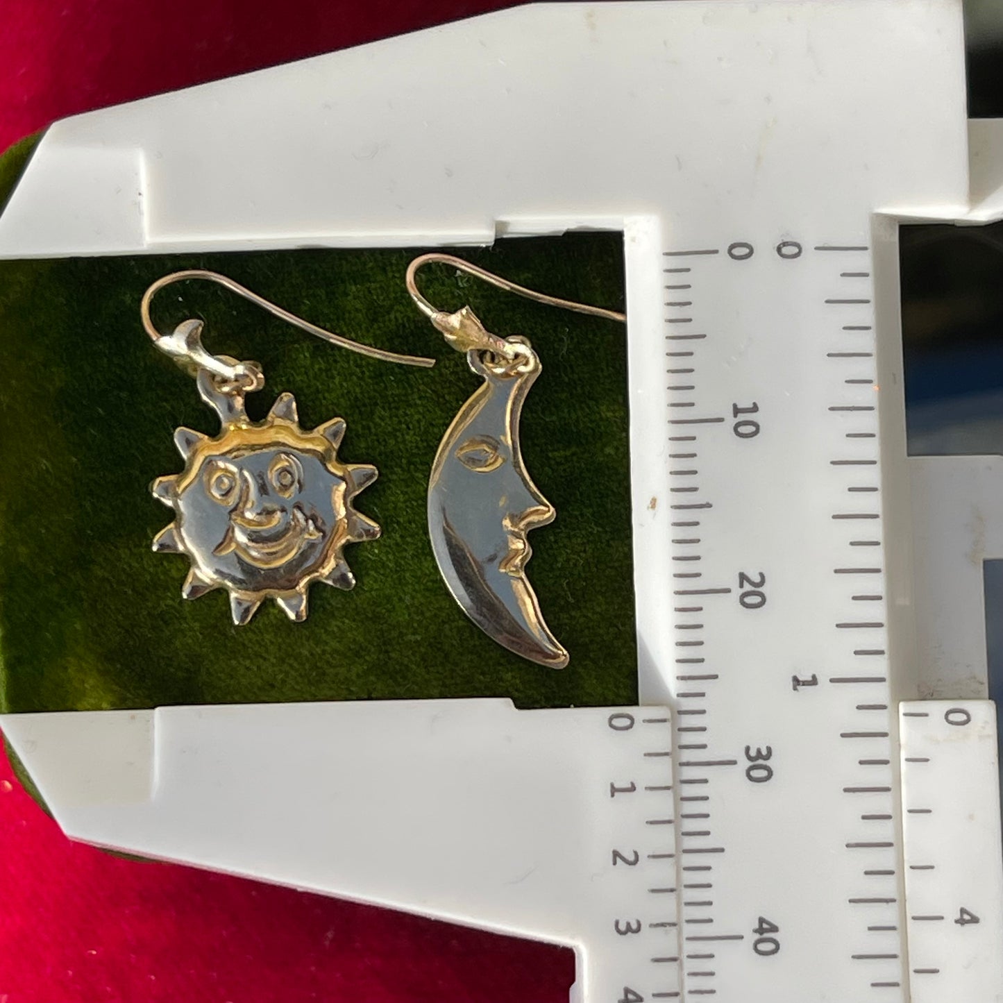 Vintage 9ct Gold Sun Moon Celestial Earrings