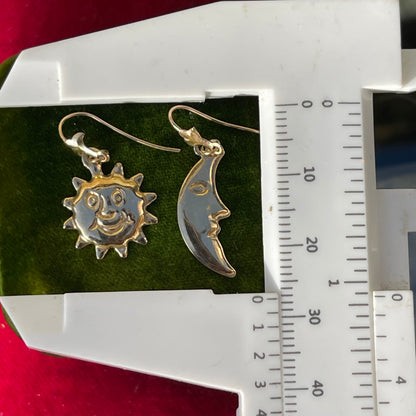 Vintage 9ct Gold Sun Moon Celestial Earrings