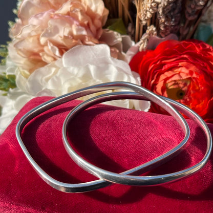 Sterling Silver Linked Bangles Circle Square Heavy 17g