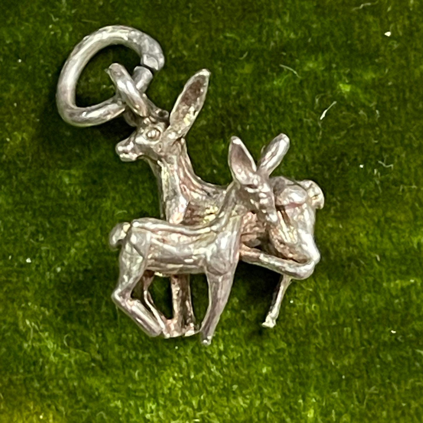 Vintage Sterling Silver Deer Mother & Baby Fawn Charm Pendant
