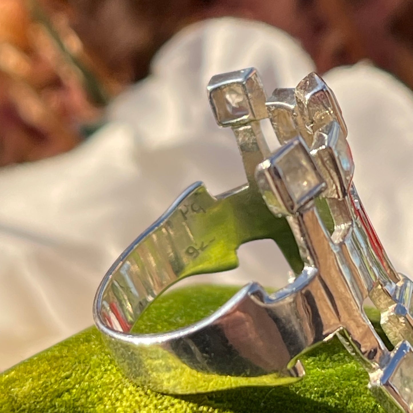 Vintage Sterling Silver Moonstone Square Modernist Statement Ring P