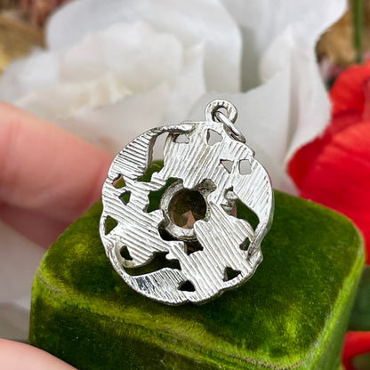 Vintage Art Nouveau Style Silver Tone Citrine Orange Glass Pendant