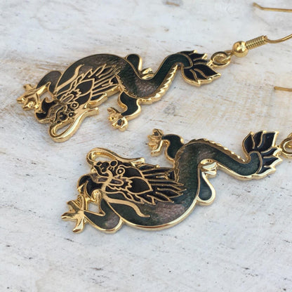 Vintage cloisonné mystical dragon earrings