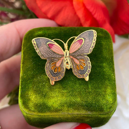 Vintage Gold Plated Cloisonné Butterfly Enamel Brooch