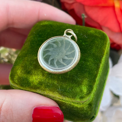 Vintage Silver Indian Reverse Carved Sun Face Pendant Necklace