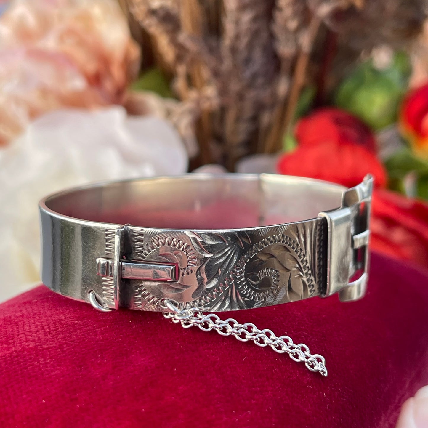 Vintage Sterling Silver Buckle Bangle Victorian Revival Irish 1979 Heavy 33g