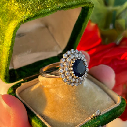 Vintage Sterling Silver 1950s Sapphire Glass Cocktail ring L